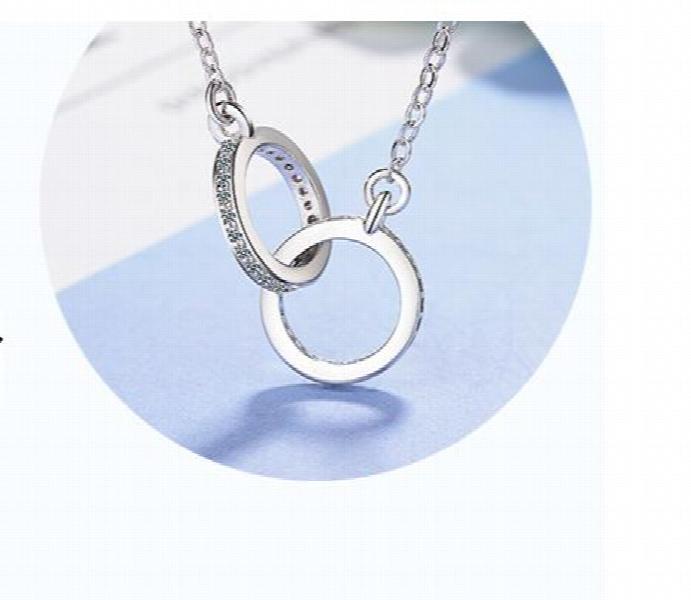 Silver Double Circle CZ Zirconia Necklaces for Women Long Chain Gift