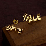 Custom Cursive Name Stud Earrings - Personalized Initial Nameplate Gift