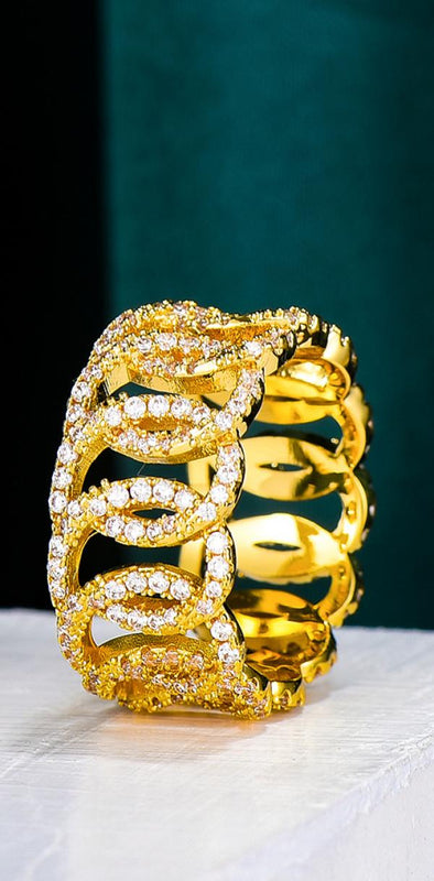 Icedout Cuban Links Nigerian Bold Rings with Full Zirconia Women Jewelry