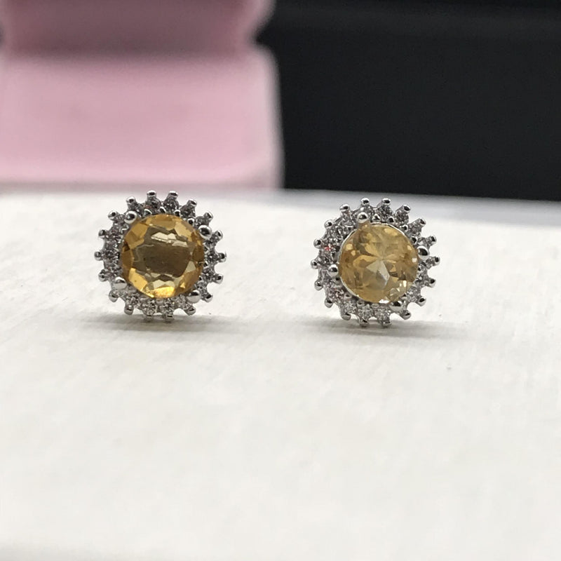 Citrine Silver Ring for Office Lady 5mm Natural Citrine Earrings