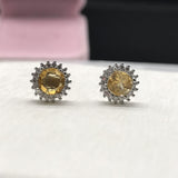 Citrine Silver Ring for Office Lady 5mm Natural Citrine Earrings