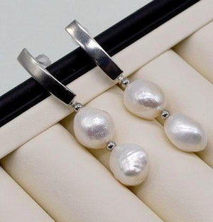 Baroque Freshwater Pearl Earrings 925 Silver Hook Women's Jewelry