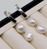 Baroque Freshwater Pearl Earrings 925 Silver Hook Women's Jewelry
