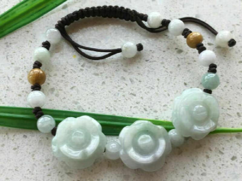 Jade Emerald Rose Beads Bracelet Natural Adjustable Bangle