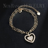 Heart Chain Bracelet Cubic Zirconias Charm Double-Layers
