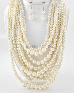 Women Milk Pearls Necklace Beads Necklace Earrings Jewelry