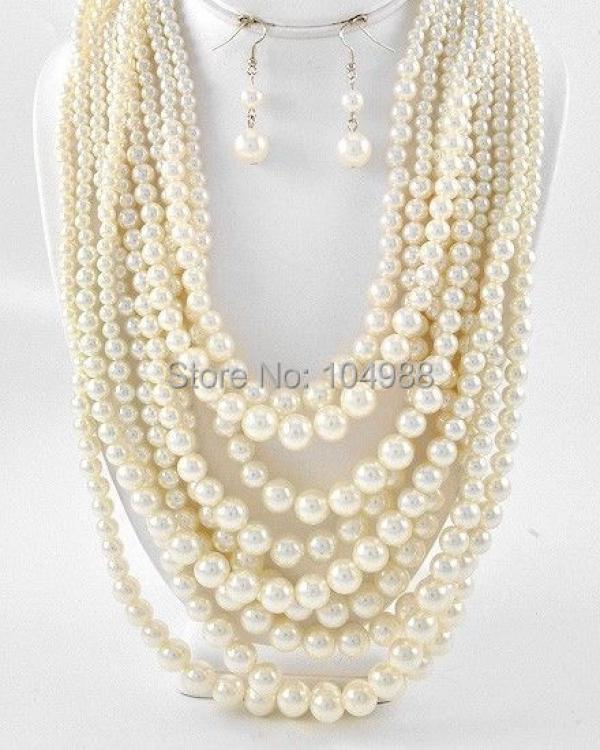 Women Milk Pearls Necklace Beads Necklace Earrings Jewelry