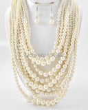 Women Milk Pearls Necklace Beads Necklace Earrings Jewelry