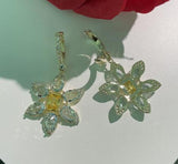 S925 Silver Sunflower Emerald Crystal Zircon Earrings