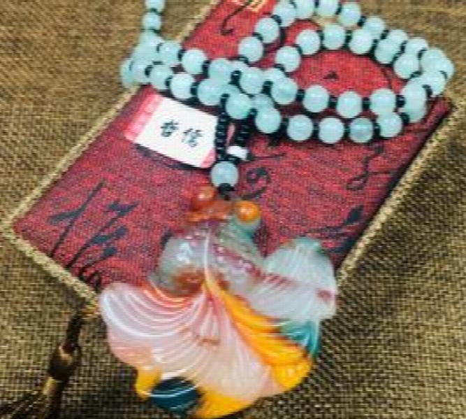 Colorful Stone Goldfish Pendant with Green Bead Chain