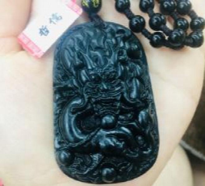 Natural Ink Green Carved Dragon Pendant Necklace