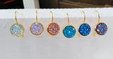 12mm French Hook Bridal Druzy Earrings, Crystal AB/Pink, Boho Jewelry