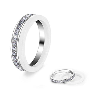 2pcs Set Rhinestone Stainless Steel Women Ring Random Style Ceramic Rings