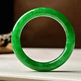 Natural Round Bar Green Burmese Jade 54-64mm Bracelet Princess Jewelry