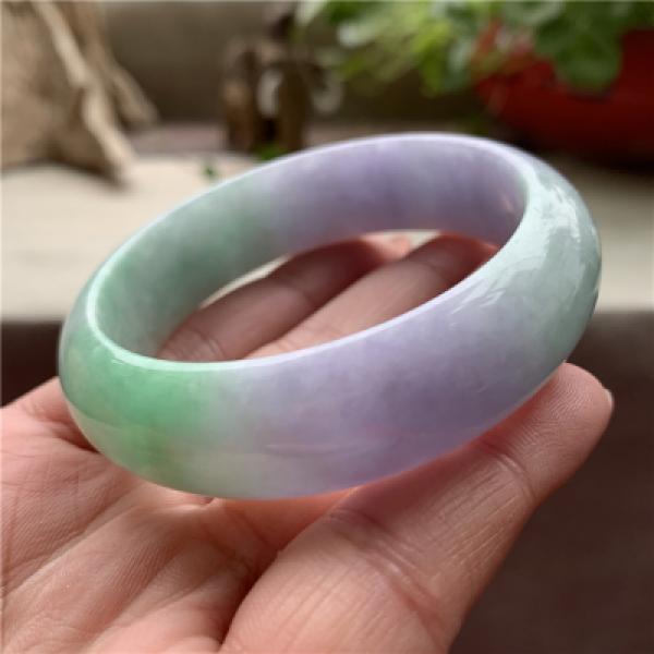 Zheru Jewelry Natural Burmese Jade 54-64mm Light Purple Two-color Bracelet