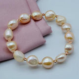 Baroque Pink Pearls Bracelet Red Accessories Stretch Thread Ladies Jewelry