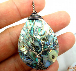 Purple Quartz Abalone Shell Pendant Tree of Life Necklace