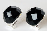 Sterling Silver Faceted Stone Inlay Stud Earrings