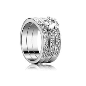 Rhodium Plated CZ Stone Stack 3 in 1 Crystal Wedding Rings