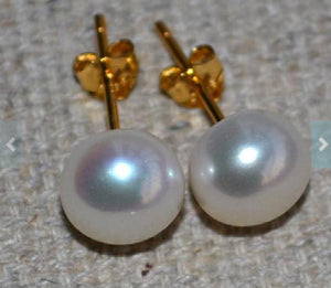 Real Pearl Golden Earrings 8MM Freshwater Studs Wedding Bridesmaid Gift