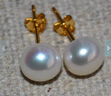 Real Pearl Golden Earrings 8MM Freshwater Studs Wedding Bridesmaid Gift