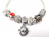 European Beads Bracelet Star Heart Red Enamel Metal Charm Bracelet