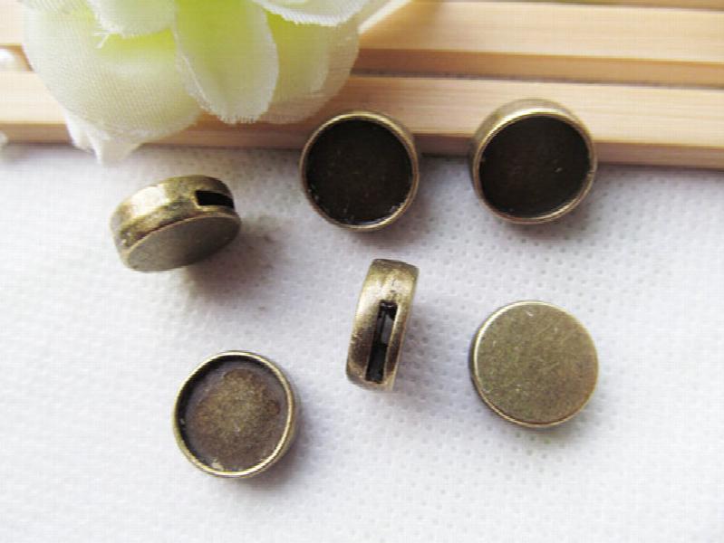 100pcs Round Bracelet/Necklace Slider Beads, Base Setting Tray Bezel