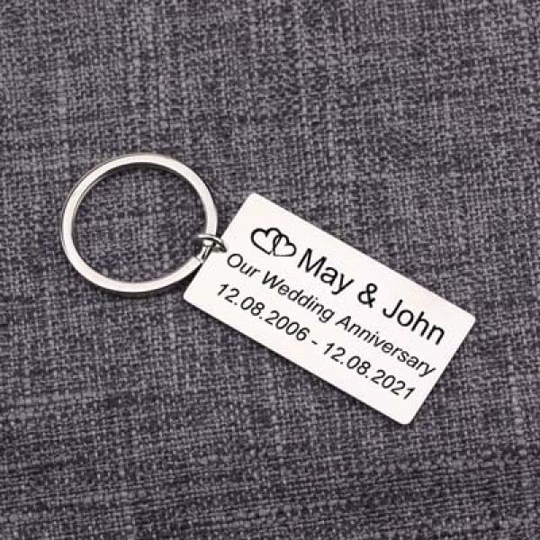 Personalized Name Date Keychain Wedding Anniversary Gift