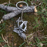 Wiccan Halloween Moon Spider Web Broom Keychain