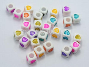 200pcs 7X7mm Acrylic Beads Love Heart Beads for Jewelry Access