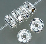 8MM Spacer Metal Silver Plated Rondelle Rhinestone Beads DIY Jewelry Making