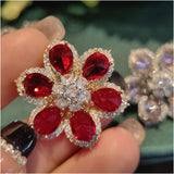 Colorful Zircon 3D Flower Earrings Microinlaid with Zircon 18K