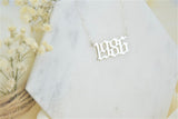 Old English Number Necklace Personalized Year Gothic Stainless