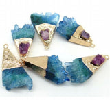 Natural Stone Titanium Amethyst Quartz Crystal Tiger Eye Pendant