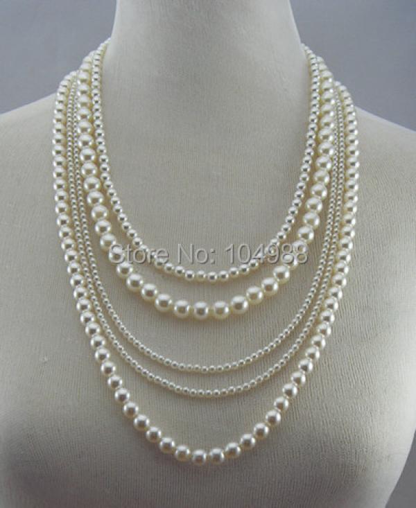 P03 Women Five Layers Pearls Beads Necklace&Pendants Jewelry