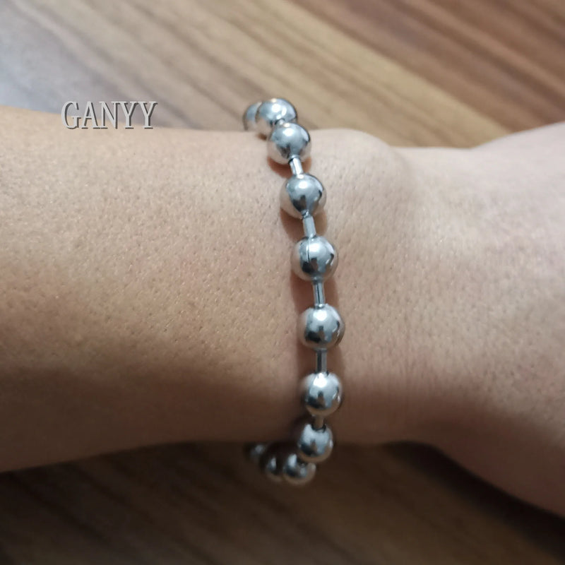 5pcs Stainless Steel Beaded Chain Ball Bracelet Bangle 6mm/8mm