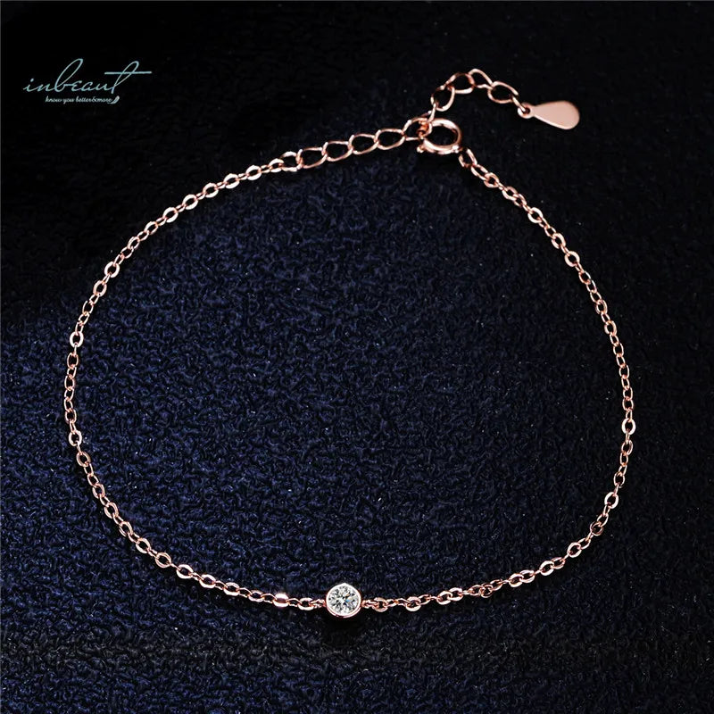 18K Rose Plated 0.1 Round D Moissanite Bubble Bracelet Chain