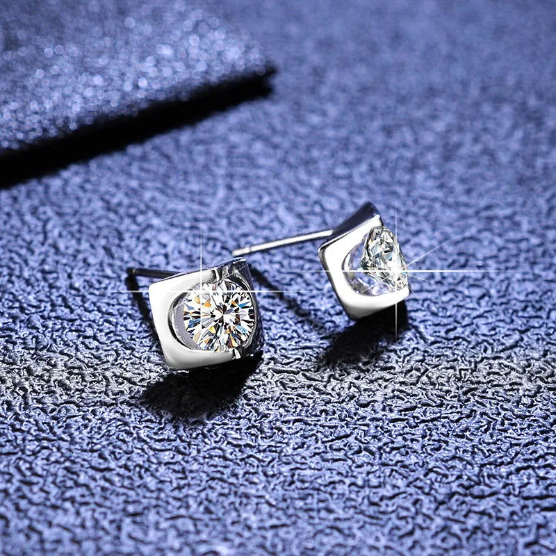 Heart Moissanite Stud Earrings, D Moissanite, Diamond Test Pass