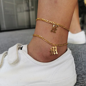 Chain Letter Anklet Women Boho Stainless Steel Anklet Initials Ankle Bracelet