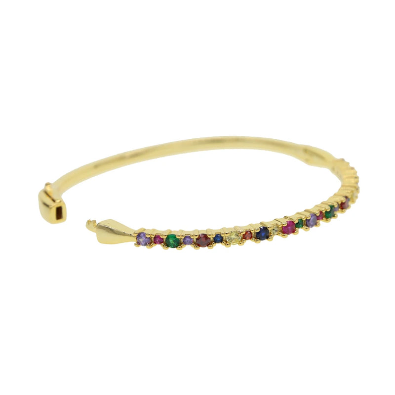 Rainbow CZ Open Cuff Bracelet - Colorful CZ Jewelry