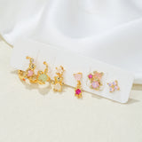 Copper Plated Pink Heart Bear Earrings Set