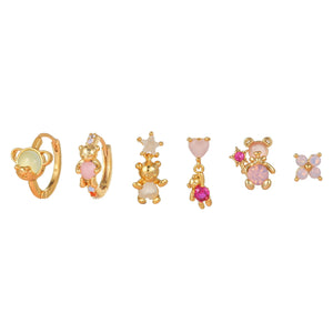 Copper Plated Pink Heart Bear Earrings Set