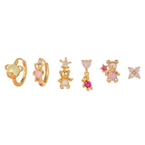 Copper Plated Pink Heart Bear Earrings Set