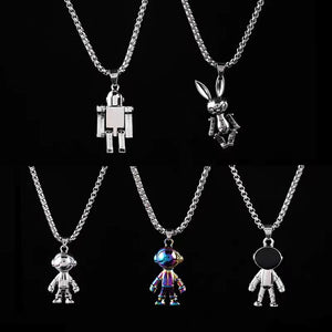 Vintage Metal Mini Robot Pendant Necklace Hip Hop Necklace