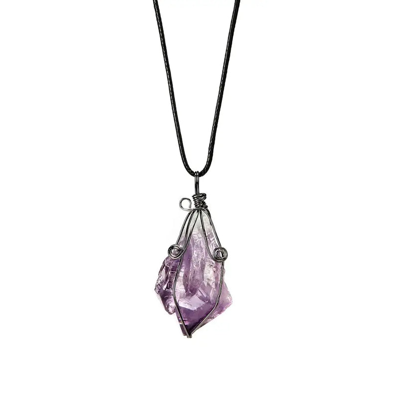 Rough Wire Wrapped Necklace Natural Reiki Healing Crystal Quartz Stone Pendant