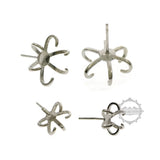 Irregular Stone Prong Claw Settings Earrings 925 Sterling Silver DIY Studs