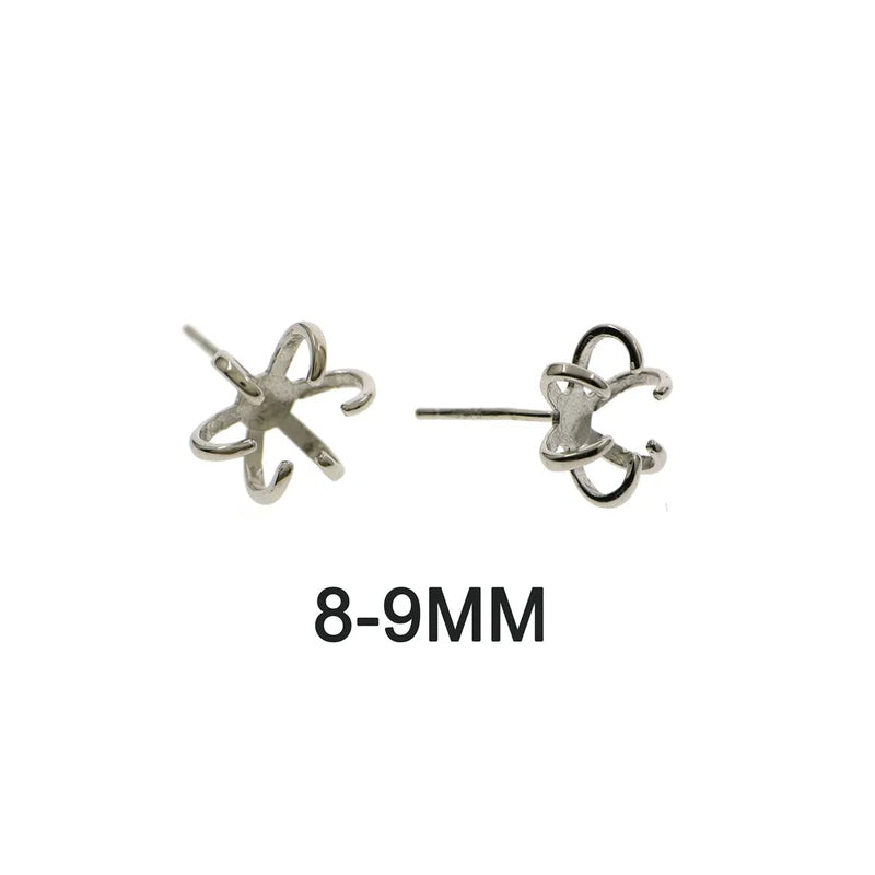 Irregular Stone Prong Claw Settings Earrings 925 Sterling Silver DIY Studs