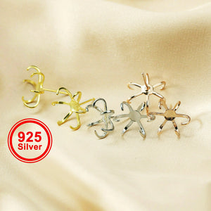 Irregular Stone Prong Claw Settings Earrings 925 Sterling Silver DIY Studs