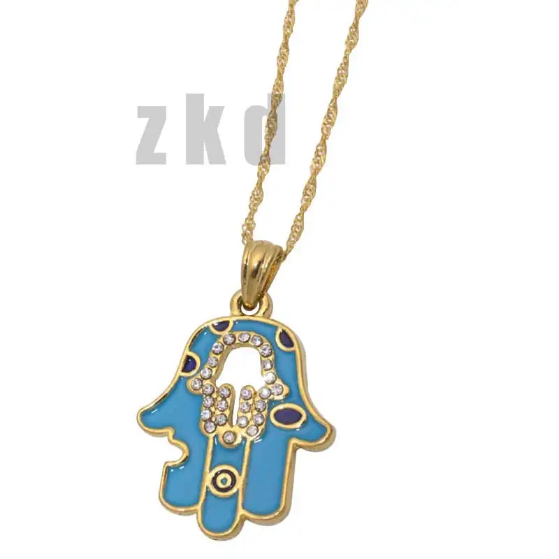 Islamic Hamsa Hand Evil Eye Crystal Pendant Necklace