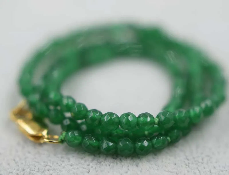 Jade Green Faceted Necklace 4mm Chocker Beads 15.5" Natural Rainbow